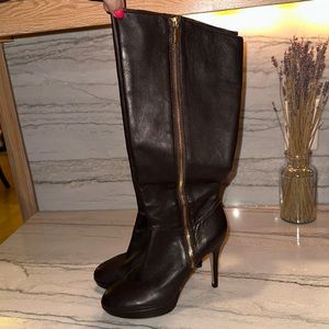 Vince Camuto Genuine Leather Knee High Heeled Brown Boots